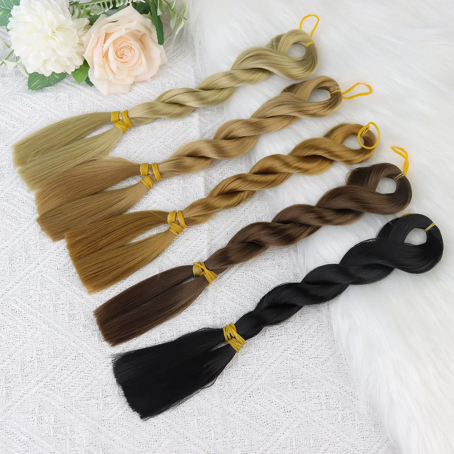60cm China factory Milk White Heat Resistant Fiber Mohair Wigs For BJD doll head circumference water wave doll wig hair 40G