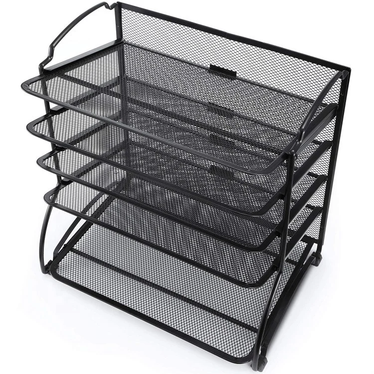 Vertical Office Home 5-Trays Mesh File Organizer Document Letter Tray Organizer Metal File Holder