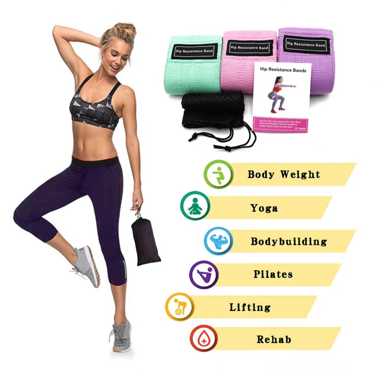 2020 New Design Custom Logo  Exercise Stretch Hip Circle,Printed Fabric Booty Band Gym Fitness Glute Resistance Band 3set