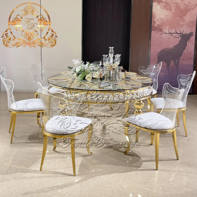Crystal side round shape clear glass wedding center table