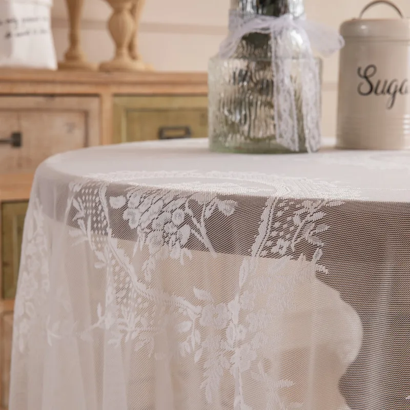 French home decoration round table cover cloth tea table wedding pastoral white lace tablecloth