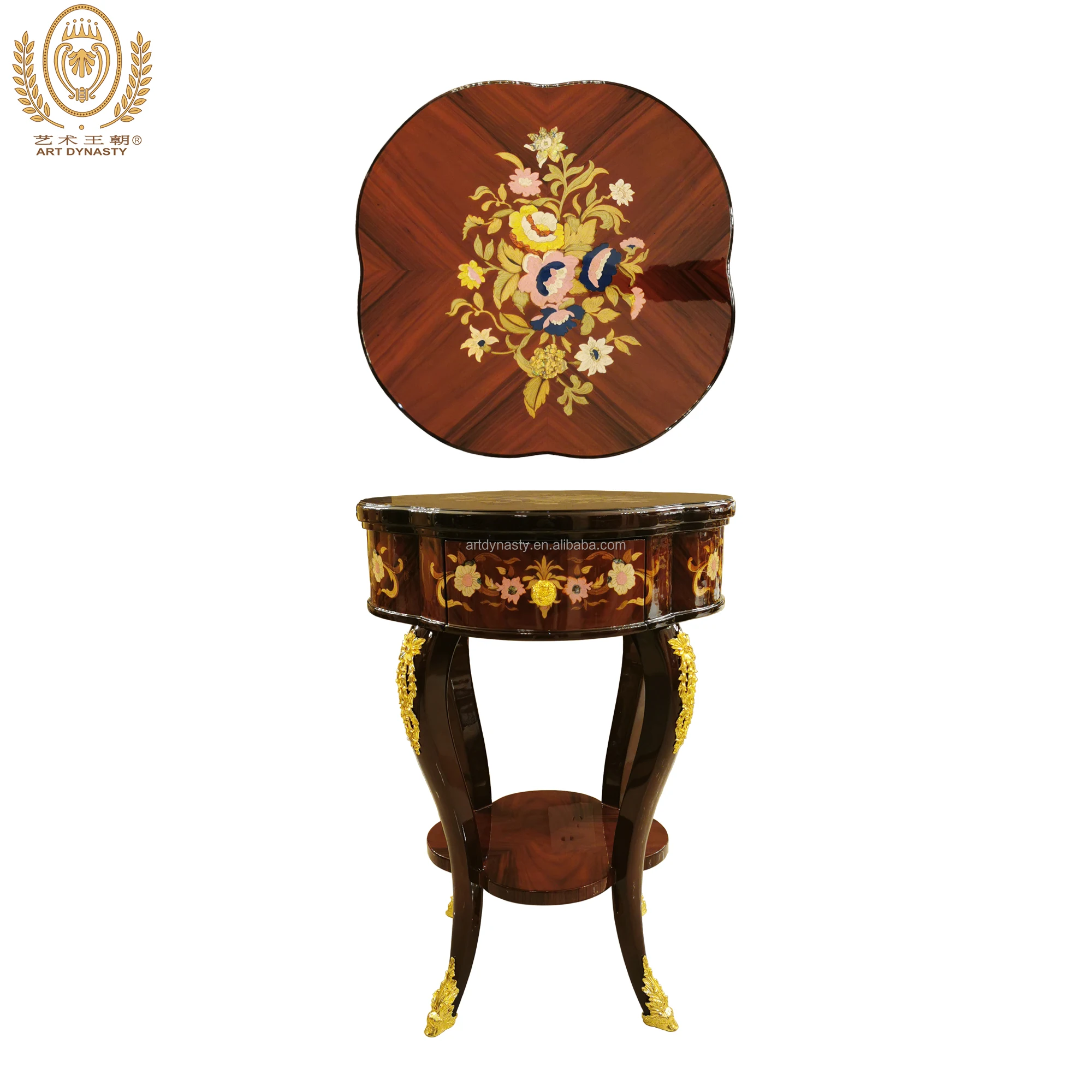 Antique Solid Wood Leisure Coffee Desk Classical Console Table Living Room Homedecor Furniture Carved Gilded Brass Luxury 1pc