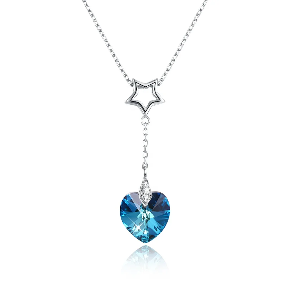 Natural Stone Silver Necklace China Manufactory Outlet Fashion Crystal Heart Star Woman Pendant Necklace