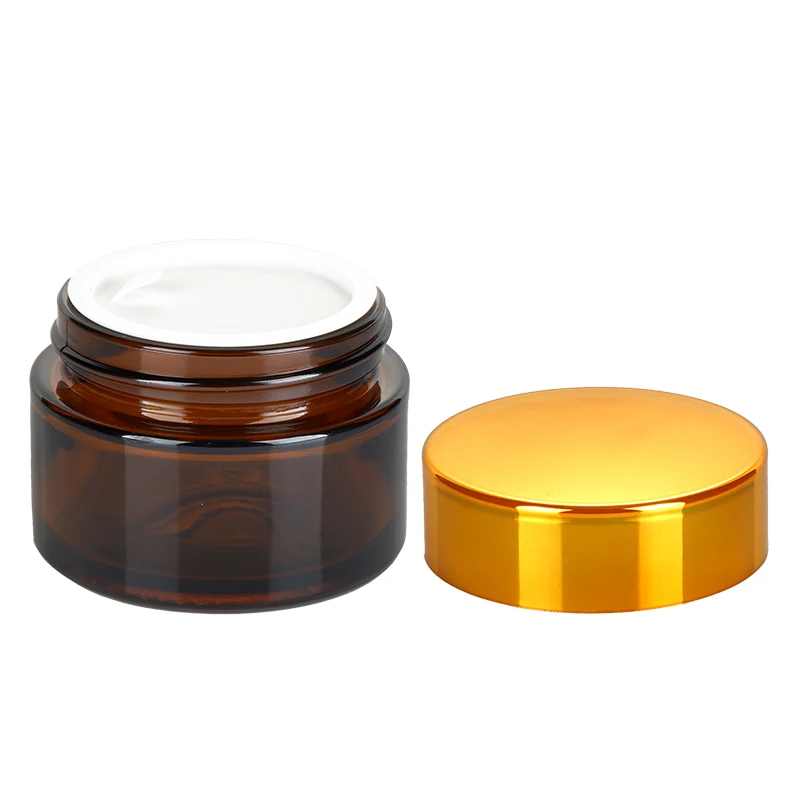 custom 30g 50g small glass cosmetic jars gold metal lid glass jar cream frosted glass jars with lids