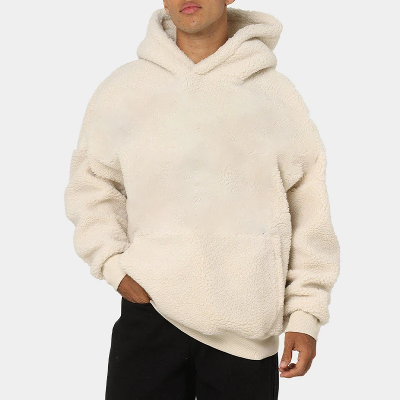 Loose Oversized Lambswool Solid Color Hoodies Crewneck Sweatshirts Unisex Fluffy Winter Men Sherpa Hoodie