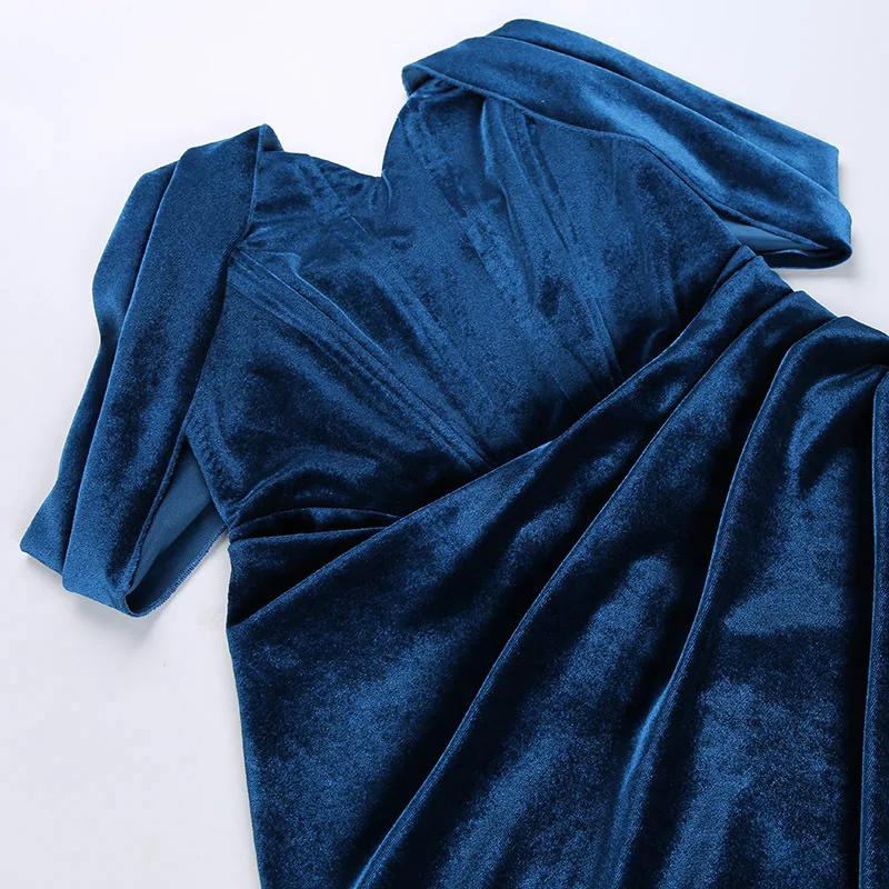 Autumn Korean Velvet Sexy Split Dress  European and American Style Evening Dress Women