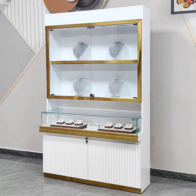 Wood paint high end jewelry standing cabinet glass display cabinet jewelry showcase for gold jewelry shop