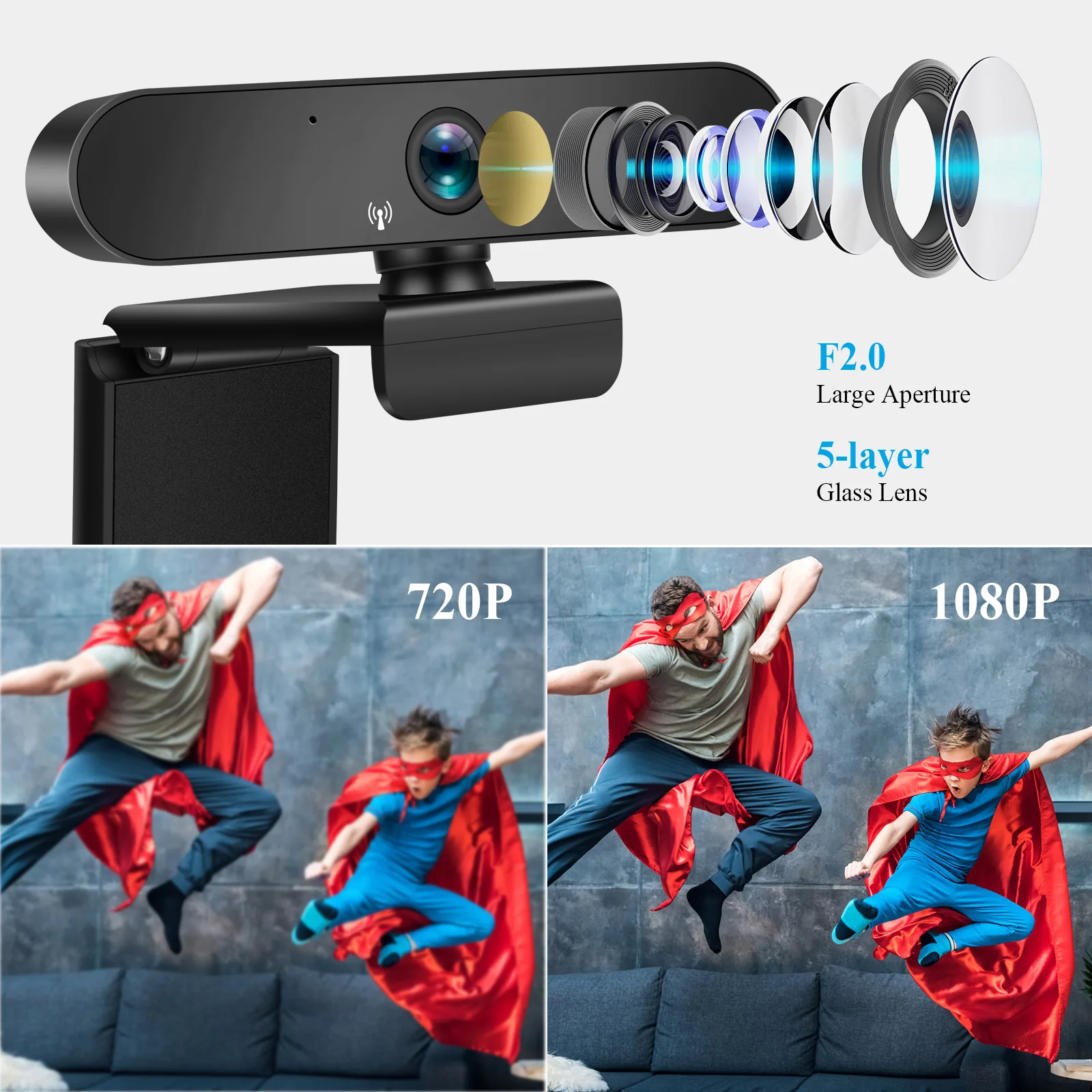  Full HD Autofocus USB Streaming Microphone PC Computer Web Camera Cover 1080P 4K