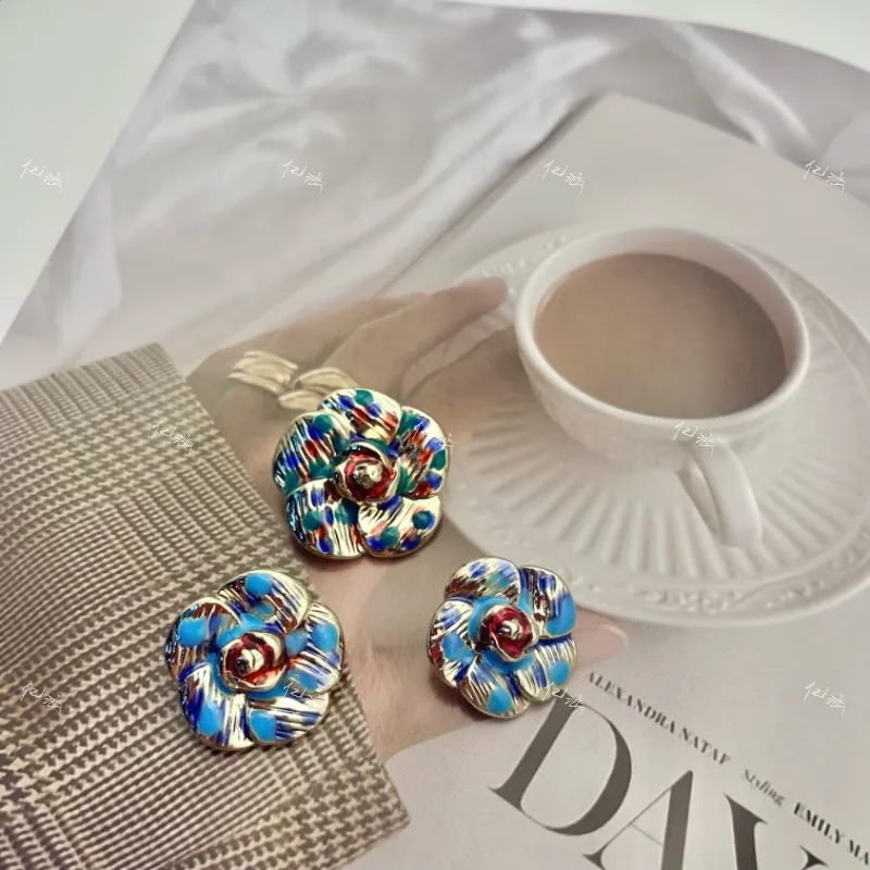 New small fragrant rose painted spot oil metal button shirt coat sweater decoration clothing accessories buckle