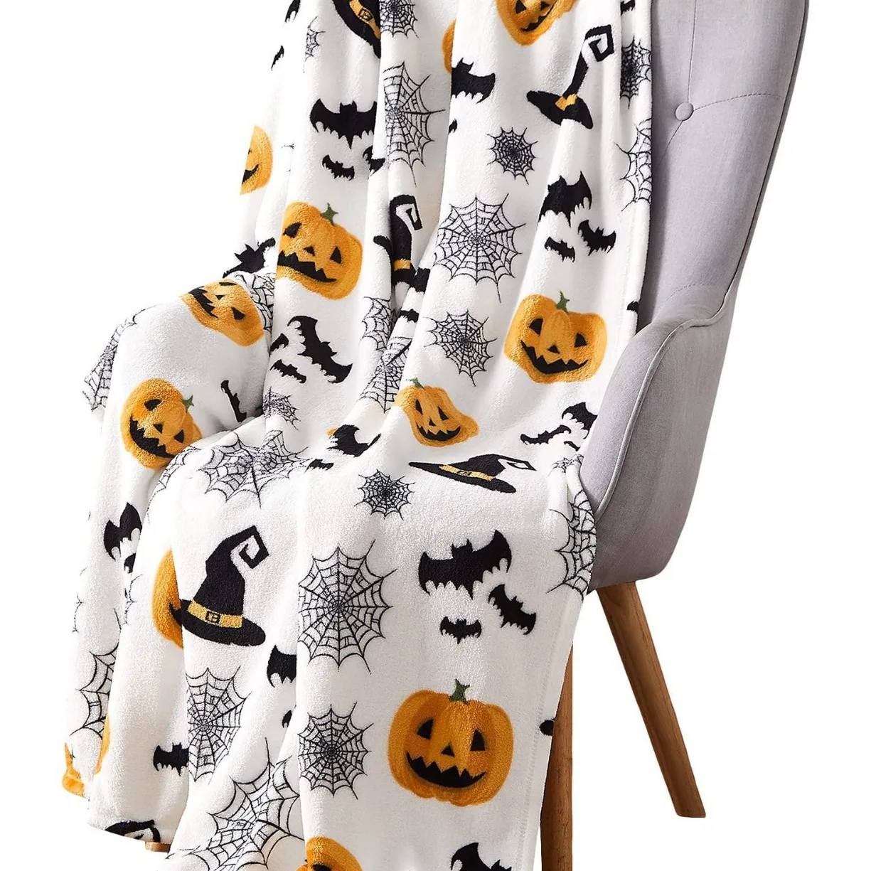 Halloween Kids Super Soft Light Fleece Blanket Pumpkin Candy Corn Lantern Silk-Filled Sofa Bed Couch Chair Dormitory Bedroom