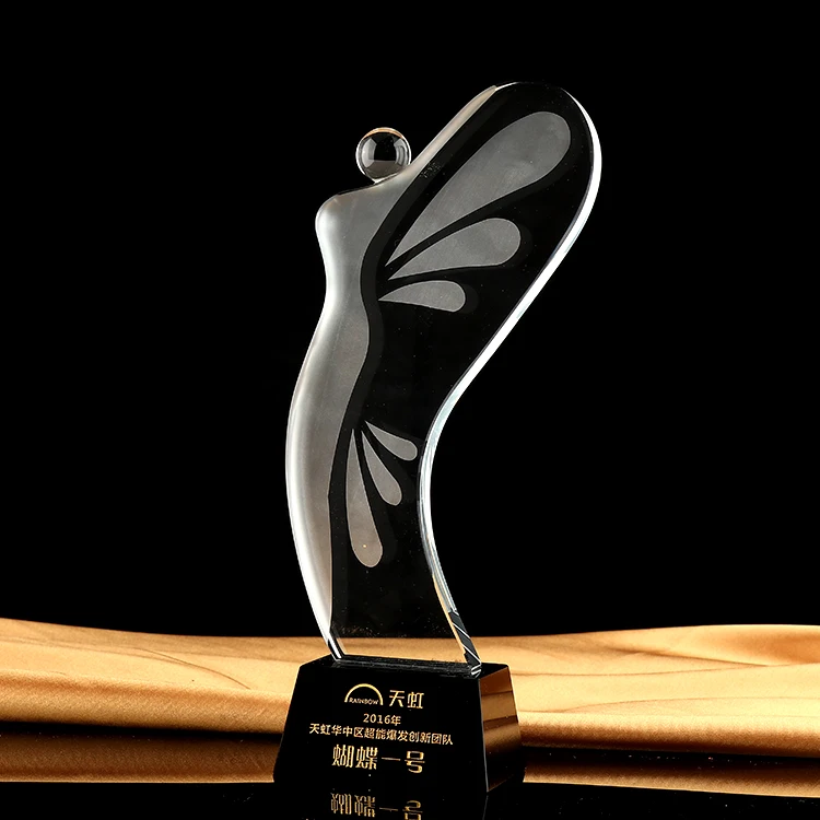 Customized Cheap Trophy with Crystal Material Acrylic Resin Glass Trophy with Metal Star