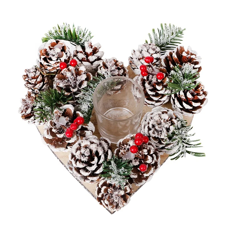 Heart Shaped Pine Cones Wood Candle Holder For Home Decor