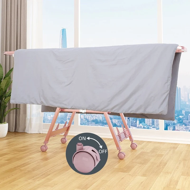 Balcony Outdoor Space Saving Foldable Stand Aluminium Alloy Clothes Drying Rack Hangers with Wheels