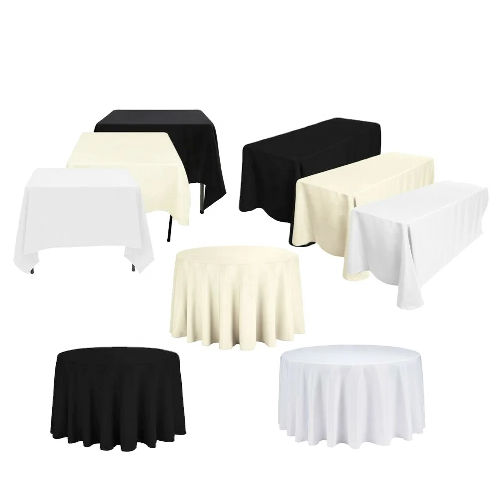 White Black wholesale Ivory Polyester Party Tablecloth Round Square Rectangular Wedding Table cloth