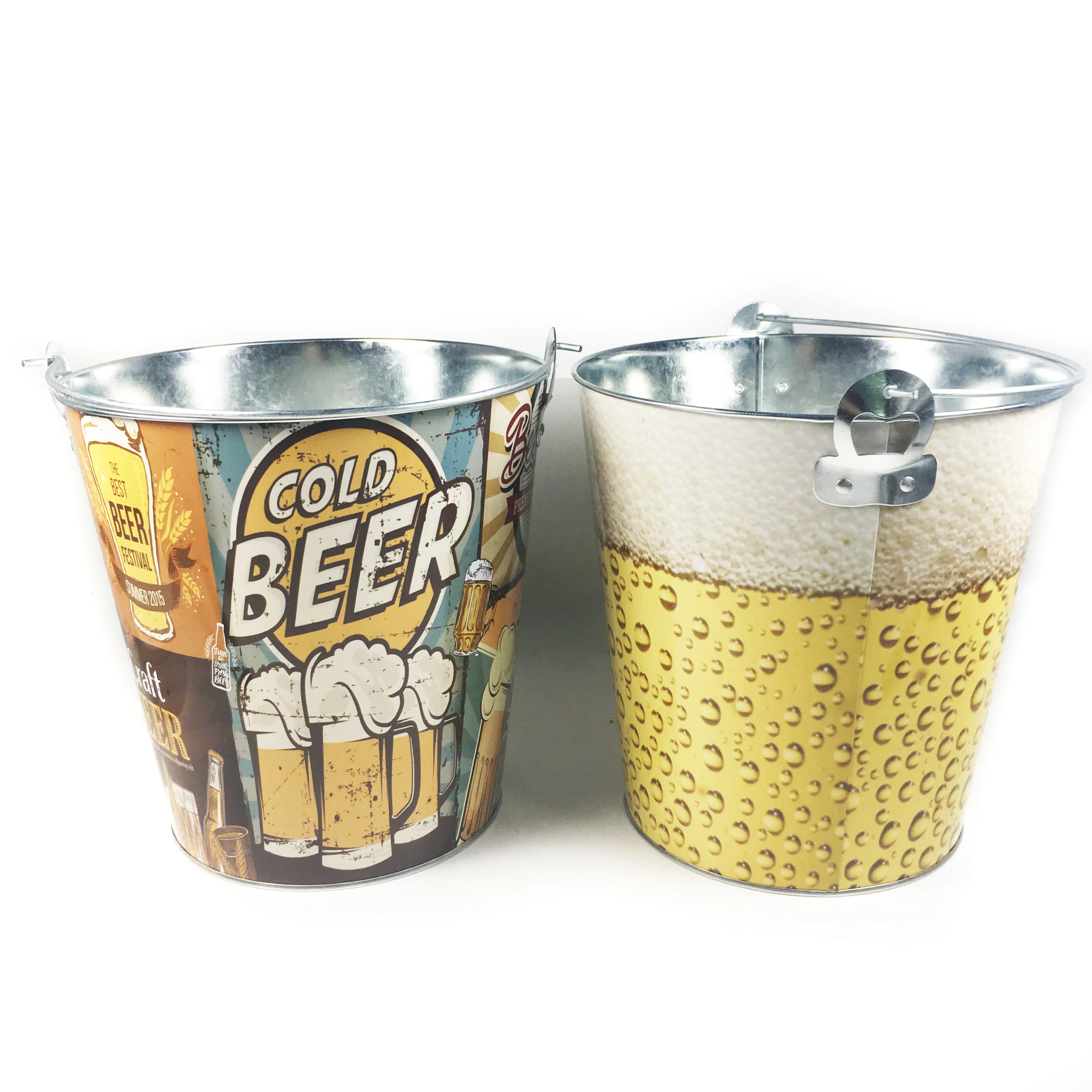 large round  8L metal Galvanized ice Bucket metal  beer bucket with bottle opener