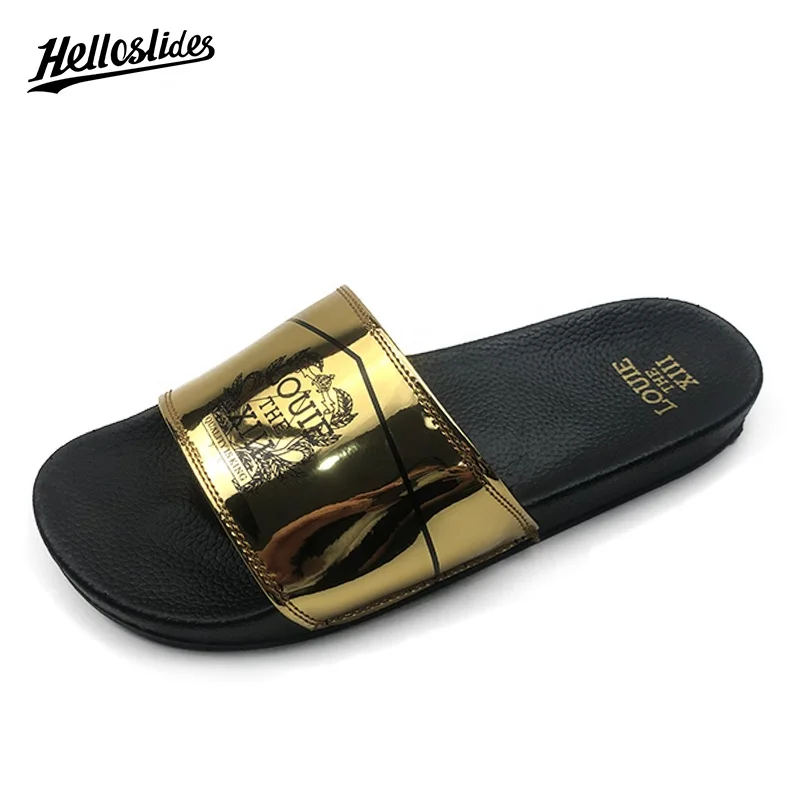 Helloslides Wholesale Cheap Plain Customized Design Print Slipper Custom Logo Man Pu Slide Sandals Blank Sublimation Slides