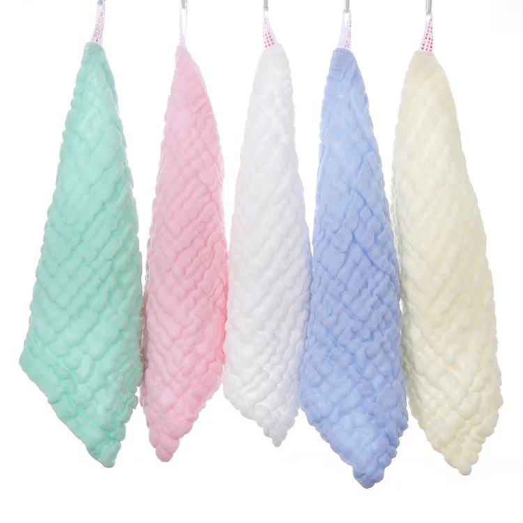 Plain Small Square Handkerchief Saliva Towel Muslin Cotton Gauze Baby Bath Towel 6 Layers Infant Towel