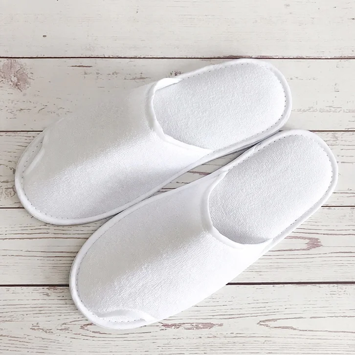 Factory direct hotel home travel hospital indoor cheap plain white terry towel slipper disposable
