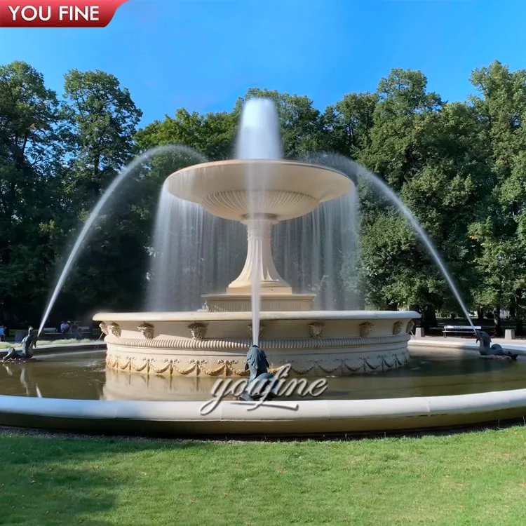 Outdoor Park Hand Carved Large Marble Fountain with Bronze Fish Sculpture