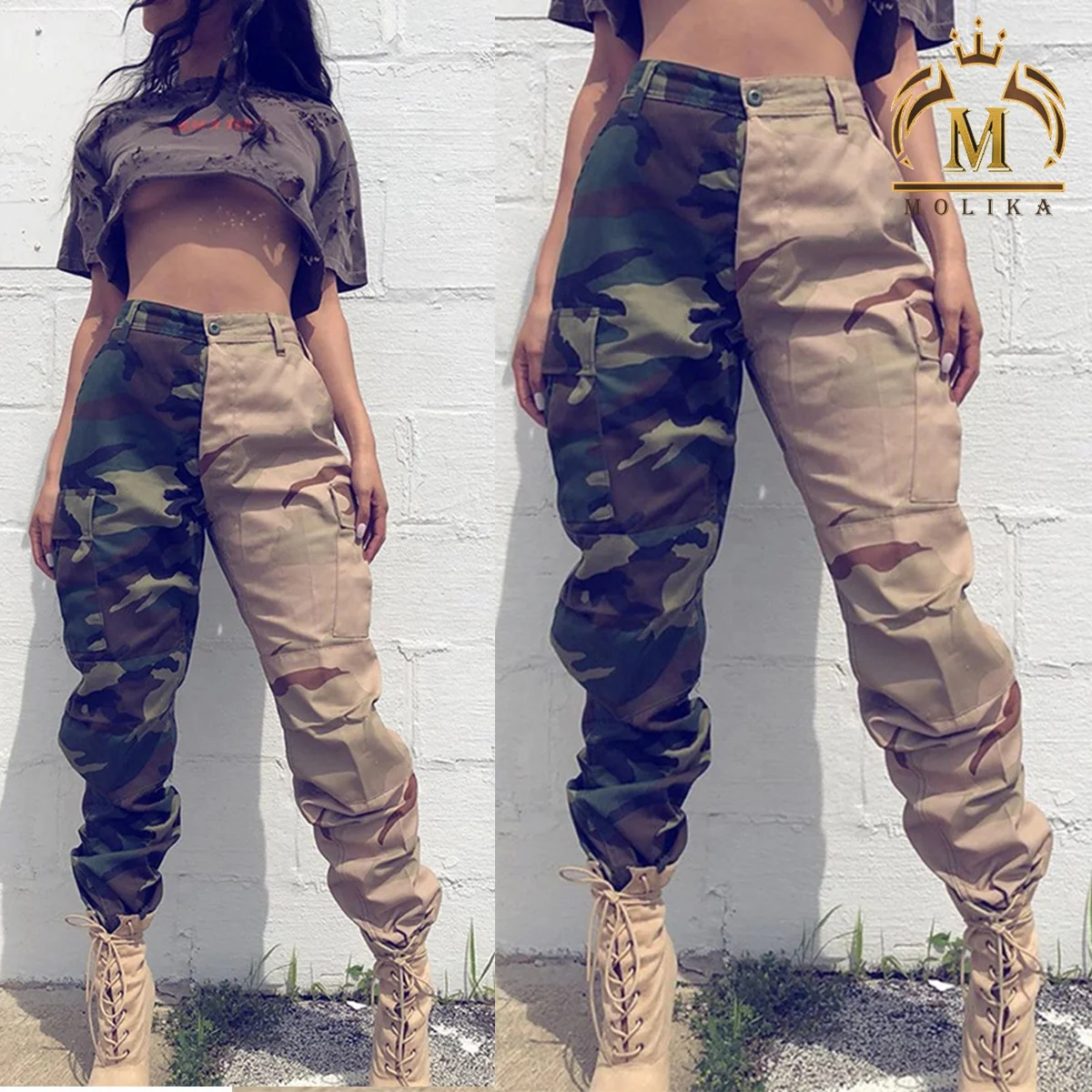 New Arrivals Trendy Woman Patchwork Camouflage Workout Pockets Women Casual Pocket Camo Camouflage Cargo Pants