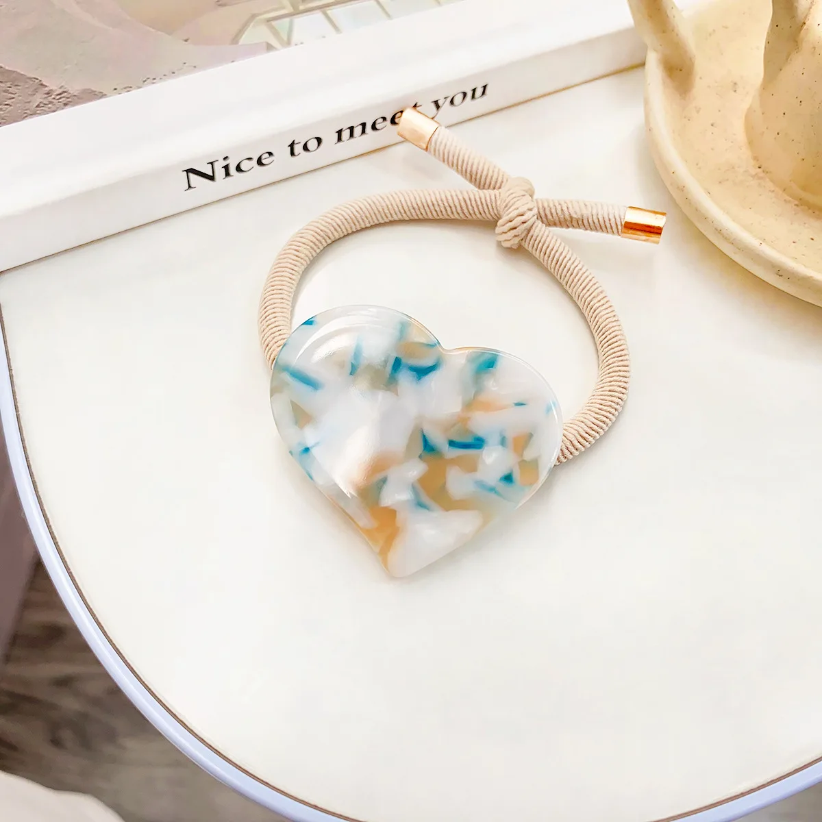 Hot Sale High Elastic  Acetate Heart Shape Hair Band Women Pony Tail Scrunchies Hair Bands For Ladies