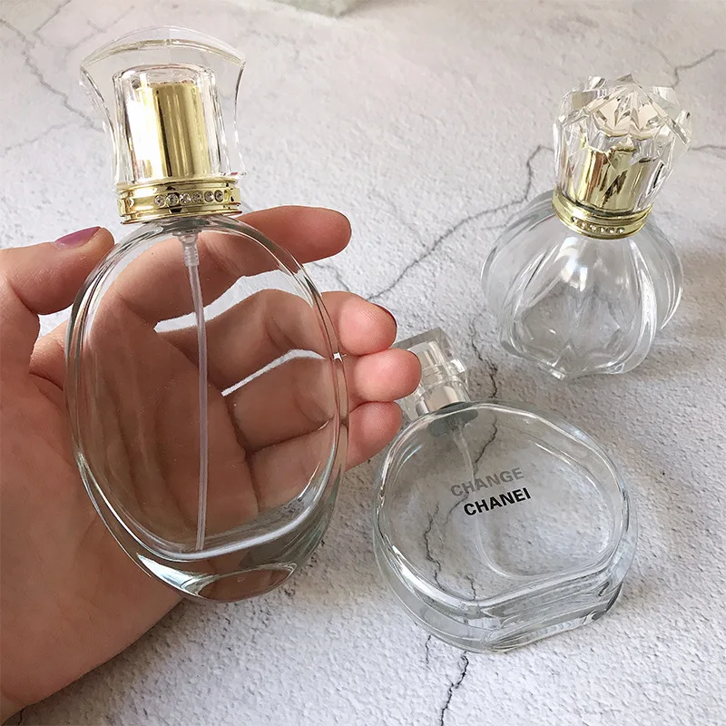 Perfume Bottles 50ml Round Ball Embossed Crystal Perfume Glass Bottle with Pump Spray