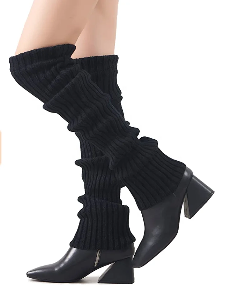 THETA Wholesale Black Over Knee High Cotton Footless Ribbed Slouchy Leg Warmers