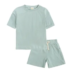 Summer Clothing Children Short Sleeve Pajamas Set Casual Lounge Tracksuit Suits Plain Blank Kids Shorts Sets
