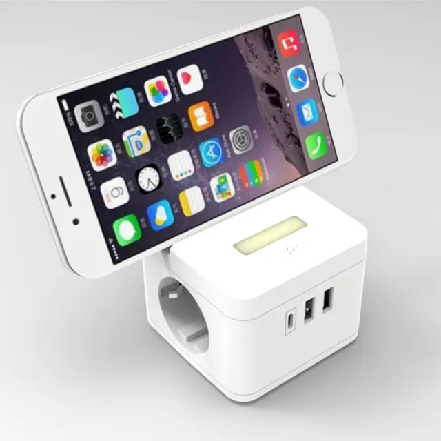 Phone holder Cube socket in EU plug with type-c USB charging extension socket with switch control in 1.5m extension cord