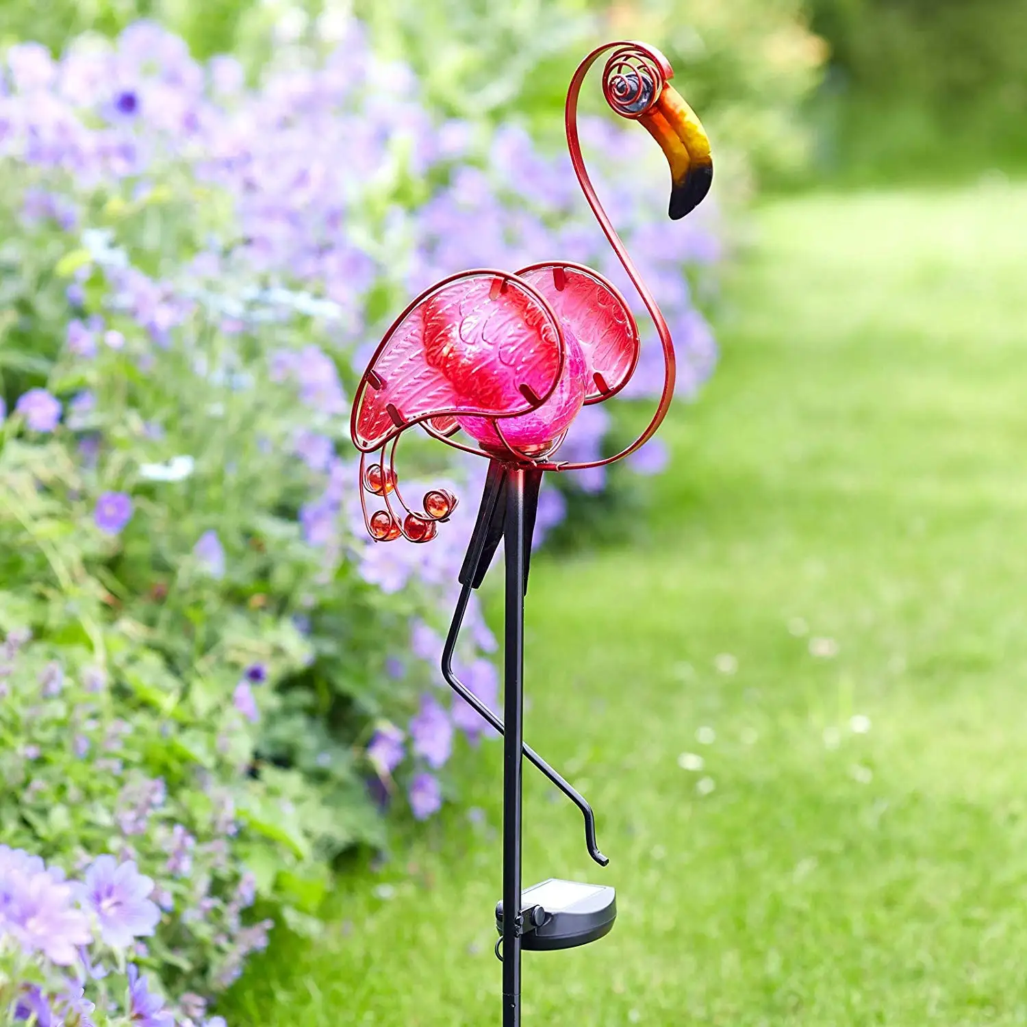 
Antique Waterpoof Metal Flamingo Solar Powered LED Garden Stake Light With Crackle Glass Ball 