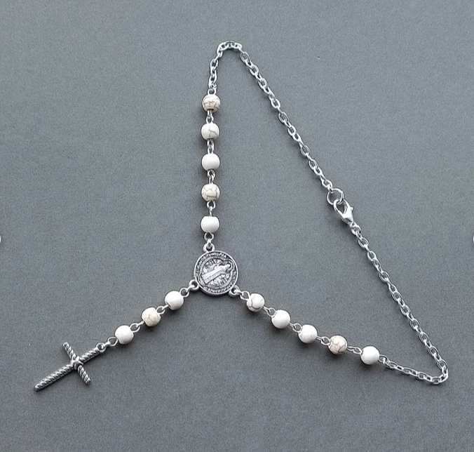 Car Accessories Rosary White Beads With Cross For Car Mirror Amulet For Luck Protection The Car And Its Owner Rear View Mirror