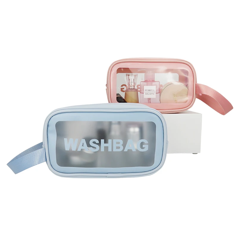 OEM/ODM Travel Portable  Frosting PVC Makeup Bag Custom Trend Toilet Wash Waterproof Cosmetic Pouch With Handle