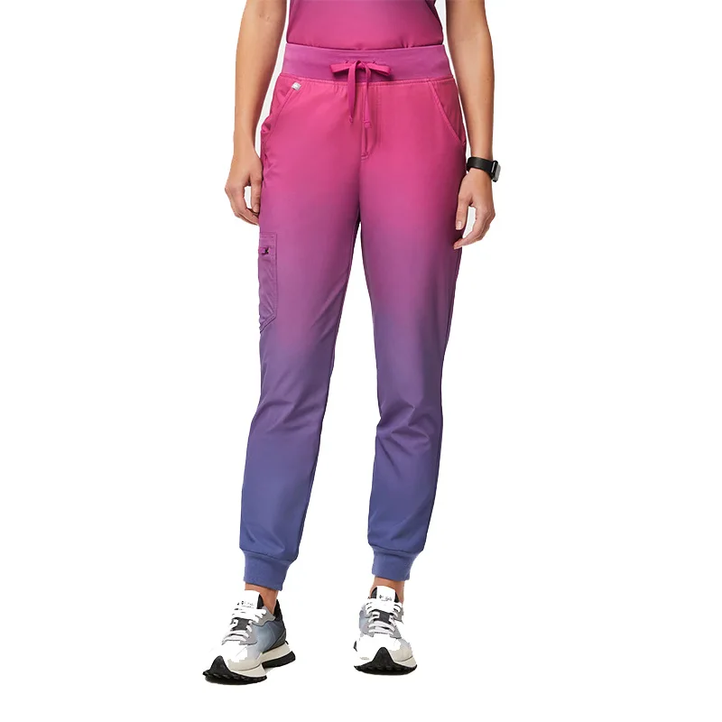 Gradient color Nursing Uniform Scrubs 4 Way Stretch Spandex Stacked Pants Nurses Scrubs Suit Jogger Women Scrub Sets Uniform