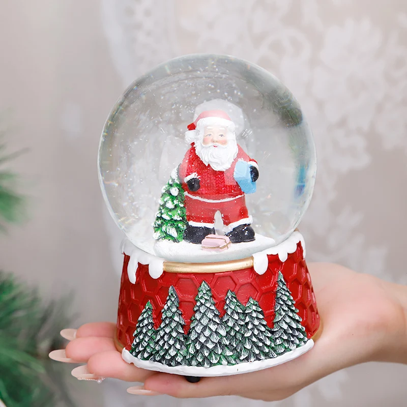 Udeco New Creative Custom Christmas Music Snow Globe Resin Santa Claus Snowman Christmas Crystal Ball For Gifts Home Decoration