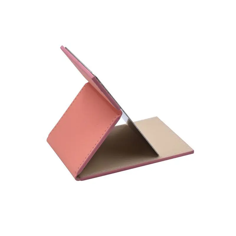 Promotion gift PU leather stainless steel folding makeup mirror platform leather folding mirror