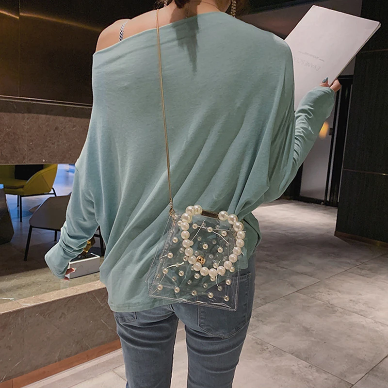 
Fashion Women Shoulder Bags Summer PVC Clear Handbags Transparent Evening Clutch Crossbody Jelly Bag Pearls Handle Beach Totes 