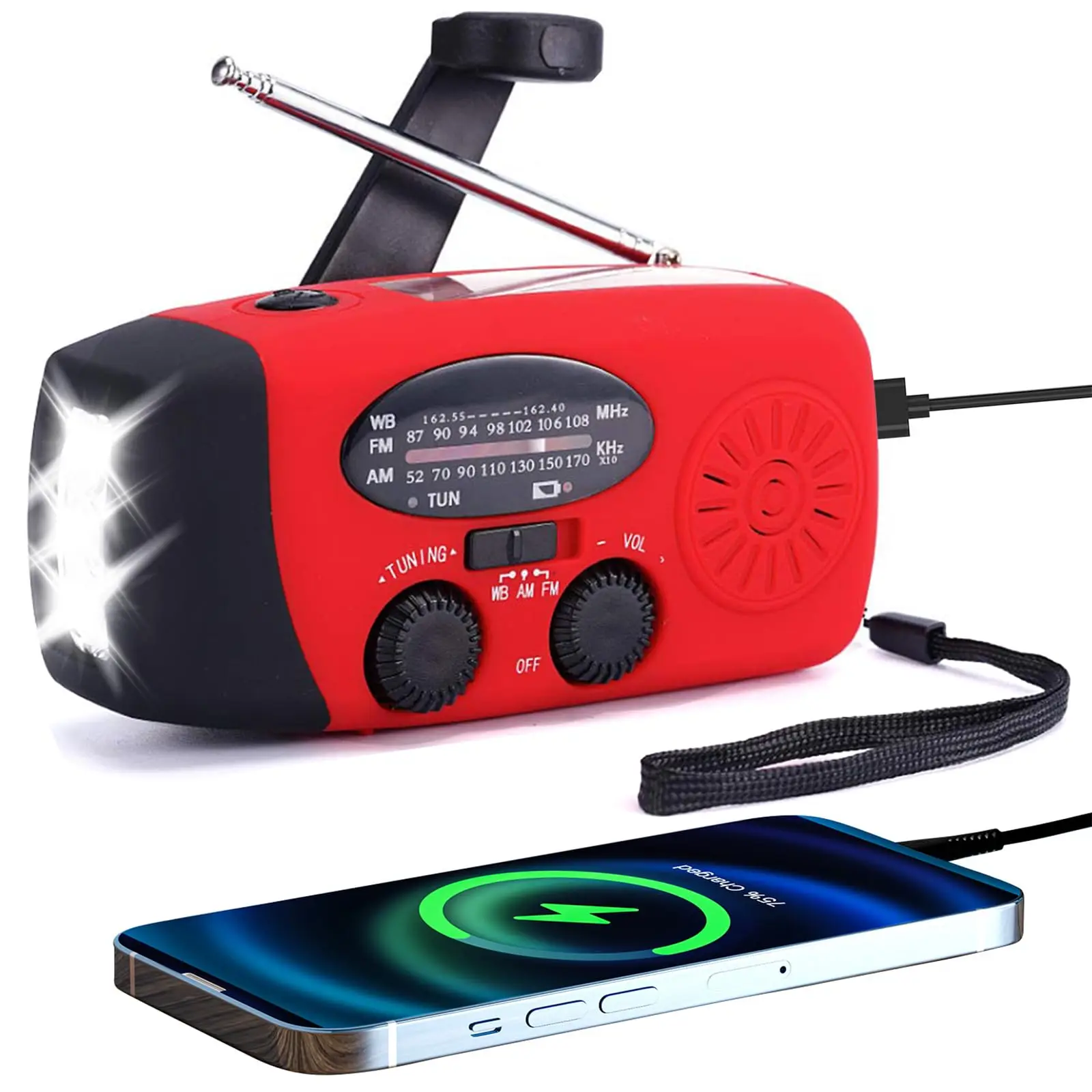 Hand Crank Solar Charge Emergency Radio Am Fm Radio with Light Rechargeable Battery 2000mAh For Power Charge