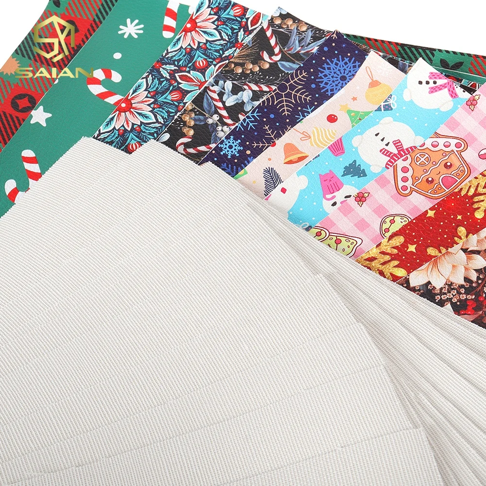 Popular Christmas Designs Santa Elk Clear Leather Vinyl Customized Patterned Printed Vinyl For Making DIY Bows Bags Shoes