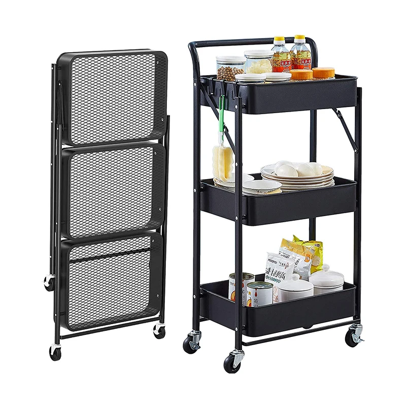 Full Metal Storage Cart Rolling Basket Stand Shelves & Wheels Kitchen Bathroom