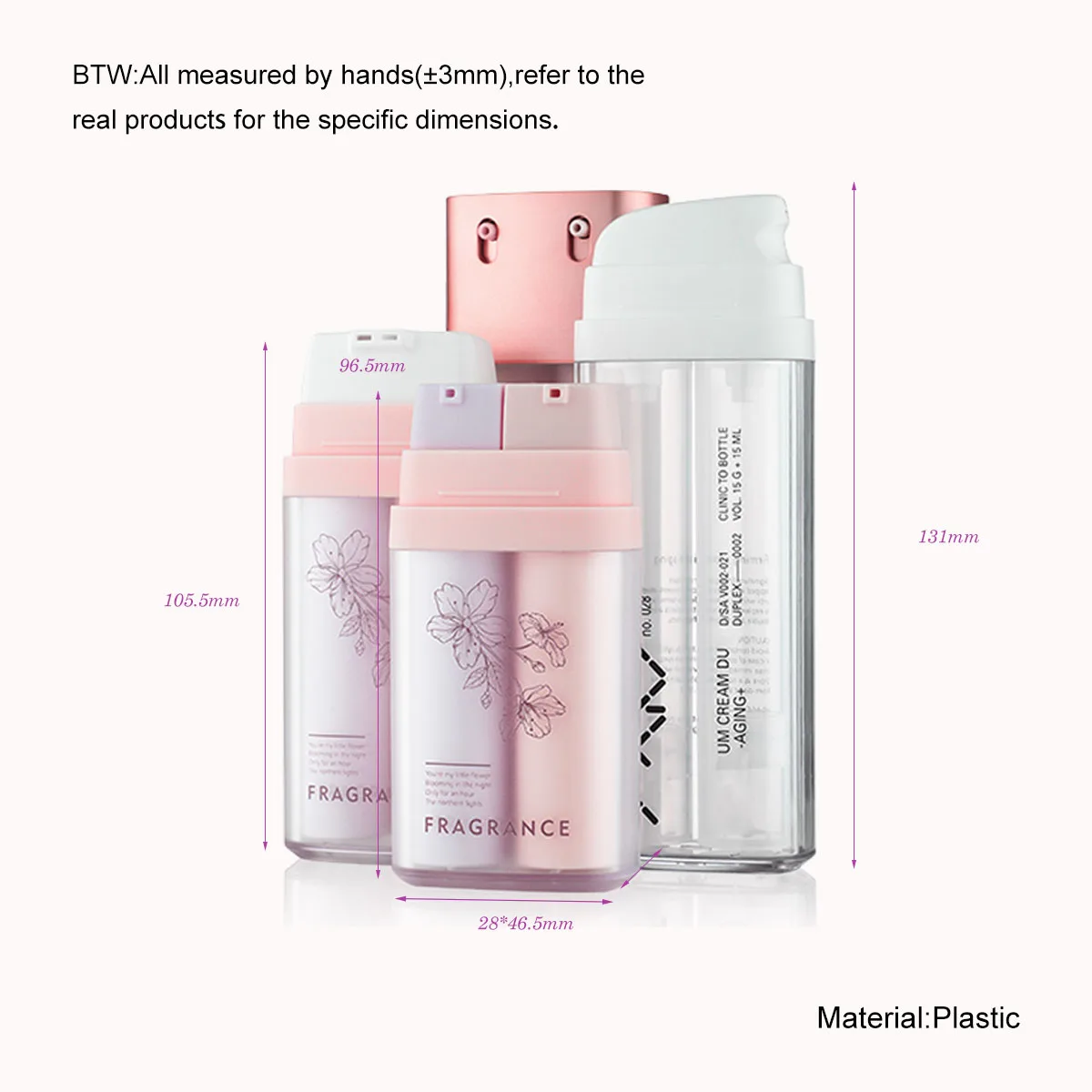 REMAX Plastic Serum Lotion 16ml 20ml 30ml Airless Bottles Square Refillable Airless Pump Bottle Luxury Cosmetic Packaging