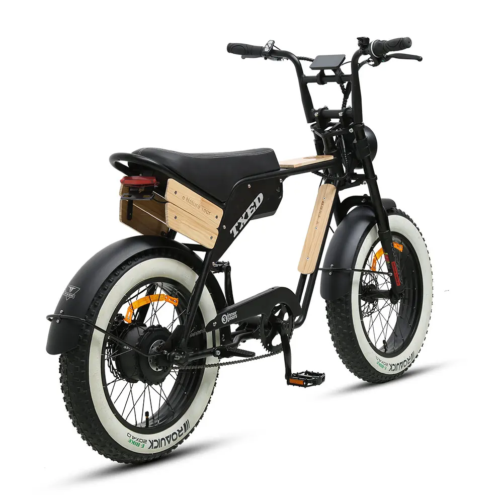 TXED 20 inch suspension 48V electric fat bicycle wooden decorate plate Motorcycle Style e Bike