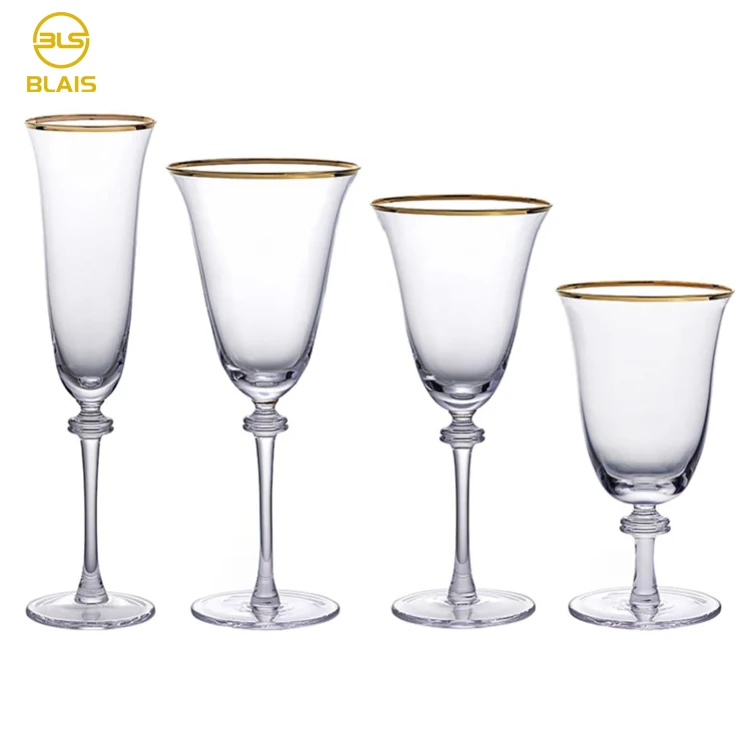 modern catering supplier gold rim red wine goblet drink cup champagne flutes set crystal glass cup for wedding event