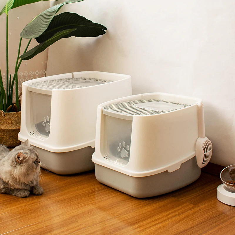 Fully Enclosed Anti Deodorant Cat Toilet Two-Way with Lid and Shovel High Capacity cleaning cat litter box