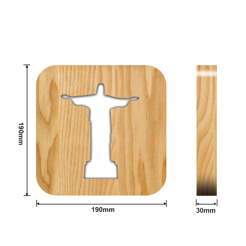 FS-T1971W wooden night light popular 3d night light jesus cross