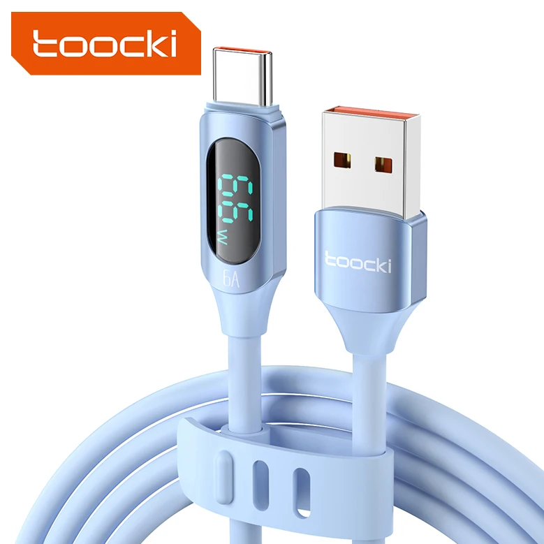 Toocki 6a 66 Вт сверхбыстрое зарядное устройство жидкий силиконовый кабель usb a-usb c с цифровым дисплеем type-c кабель быстрой зарядки