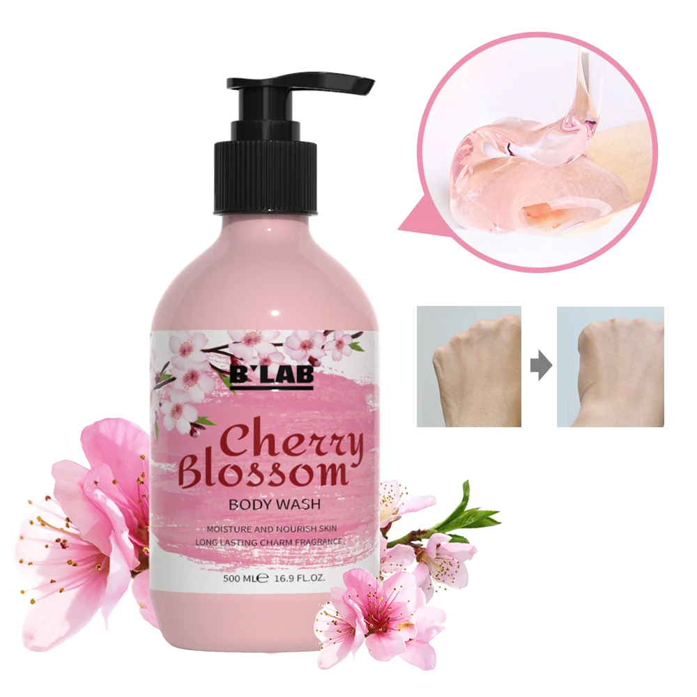 Factory Private Label  Wholesale Body Wash  Flower Extract Cherry Blossom Petal Shower Gel