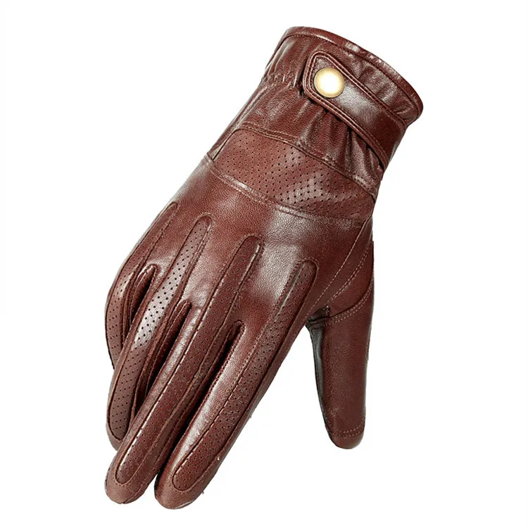 Mens Premium Brown Leather Motor Cycle Bike Motocross Gloves Retro Touchscreen Fingertip Motorcycle Racing Guantes Full Finger .