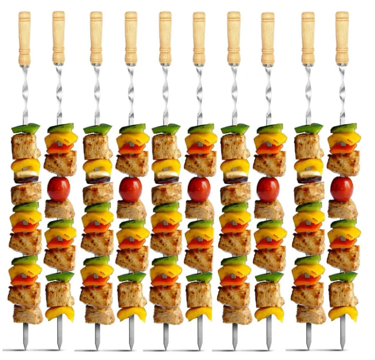 21.5/23.5 Inch Grill Skewers BBQ Barbecue Sticks Skewer Heavy Duty Large Wide Reusable with Nonslip Wooden Handle Kebab Skewers
