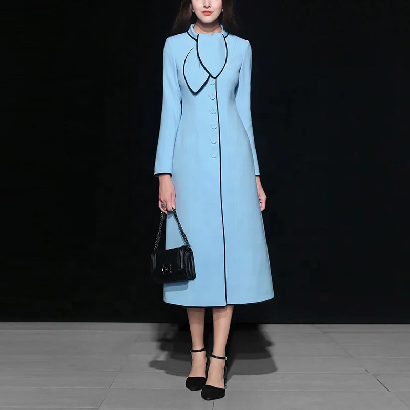 OEM Fashion Bright Color Trench Coat Long Elegant Women Coat Winter Korean