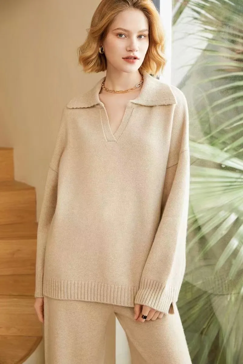 OEM 100% cashmere 5GG knitting soft casual sweater quarter turn-down collar pullover women sweater
